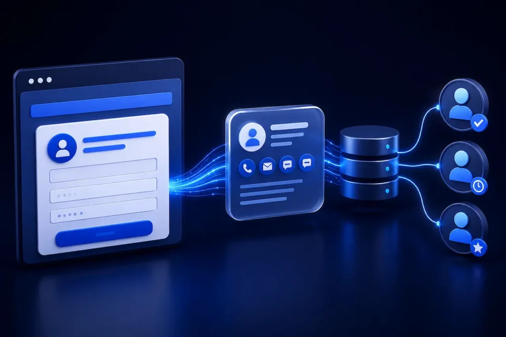Lead management and CRM integration connecting website contact forms with customer data, sales pipelines, and business communication systems (CRM connected website forms)
