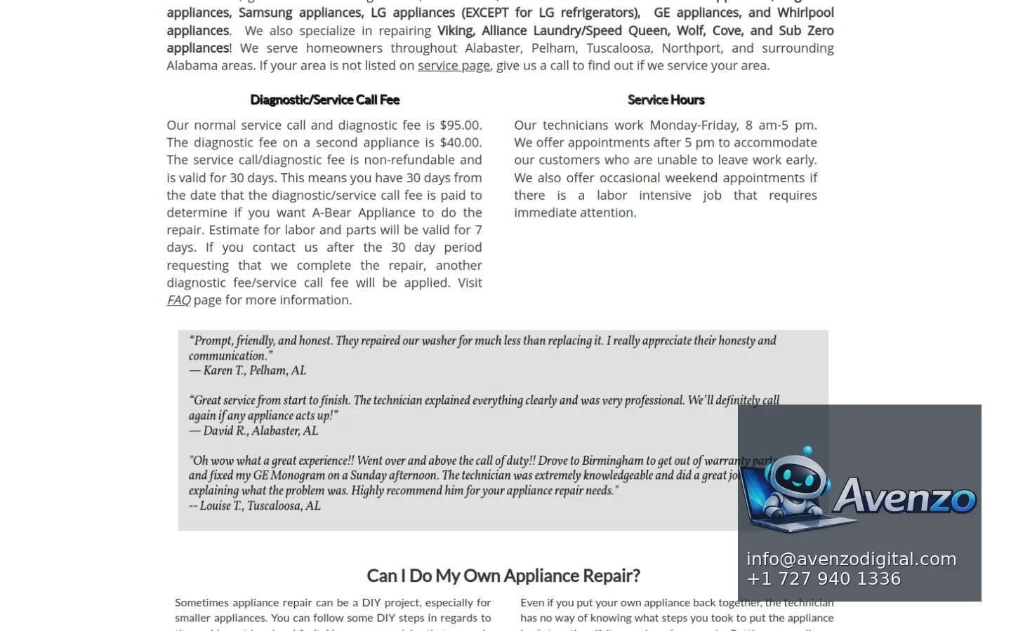 A-Bear Appliance Repair additional website view