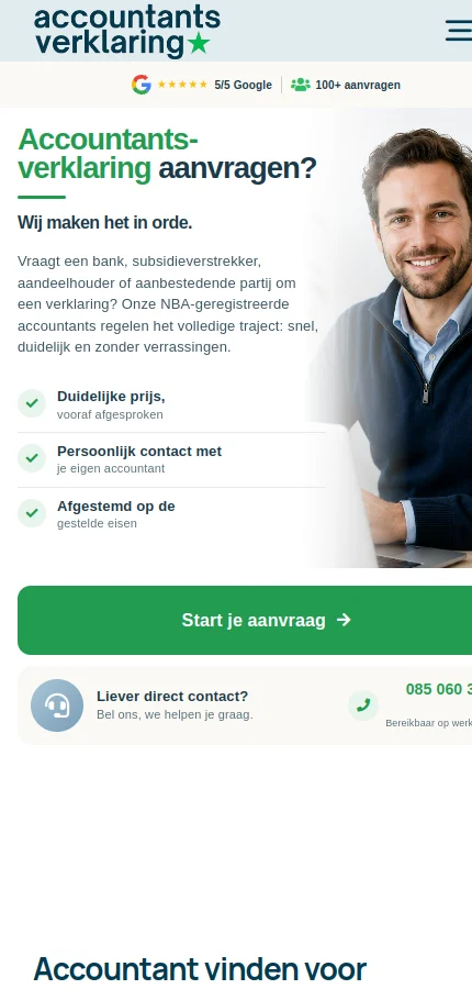 Accountantsverklaring mobile website screenshot