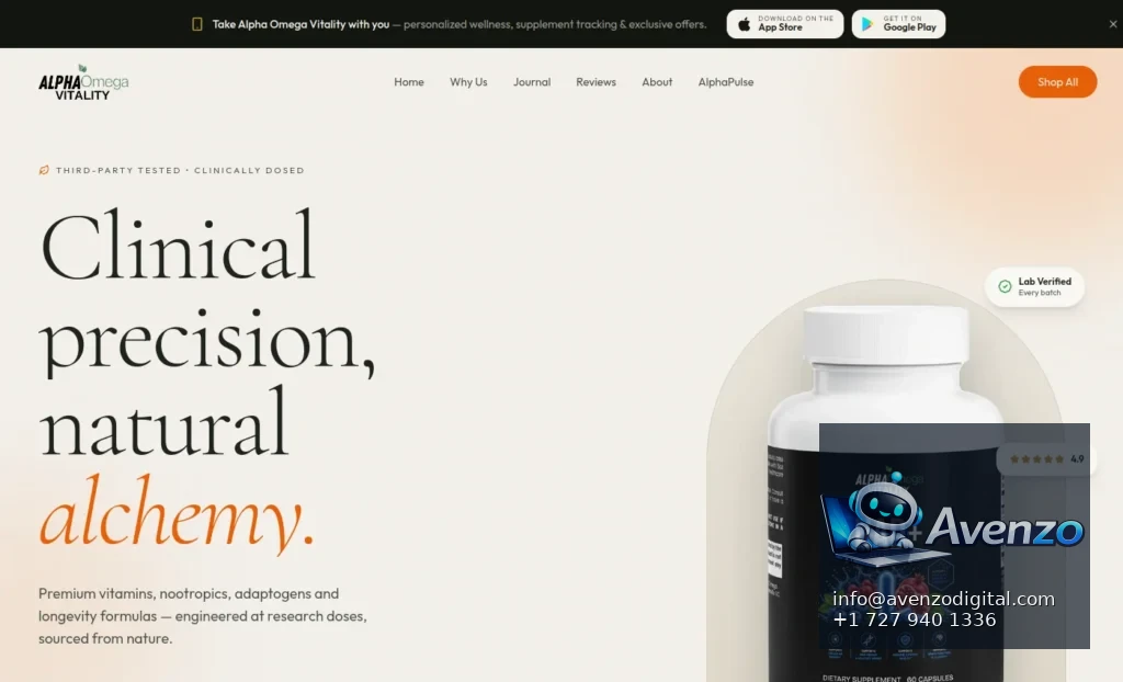 Alpha Omega Vitality — Website Development Case Study Homepage website screenshot