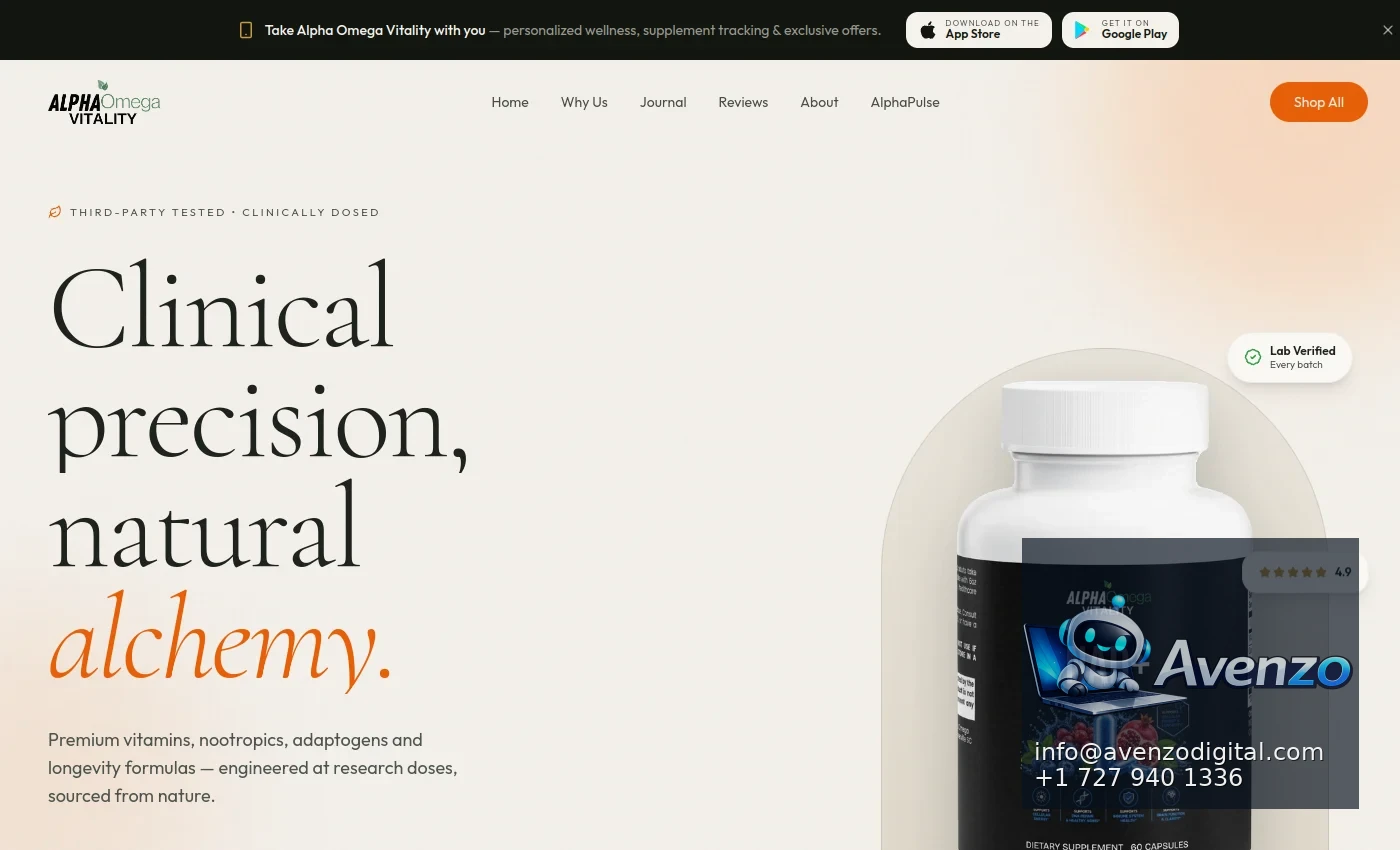 Alpha Omega Vitality — Website Development Case Study Homepage website screenshot
