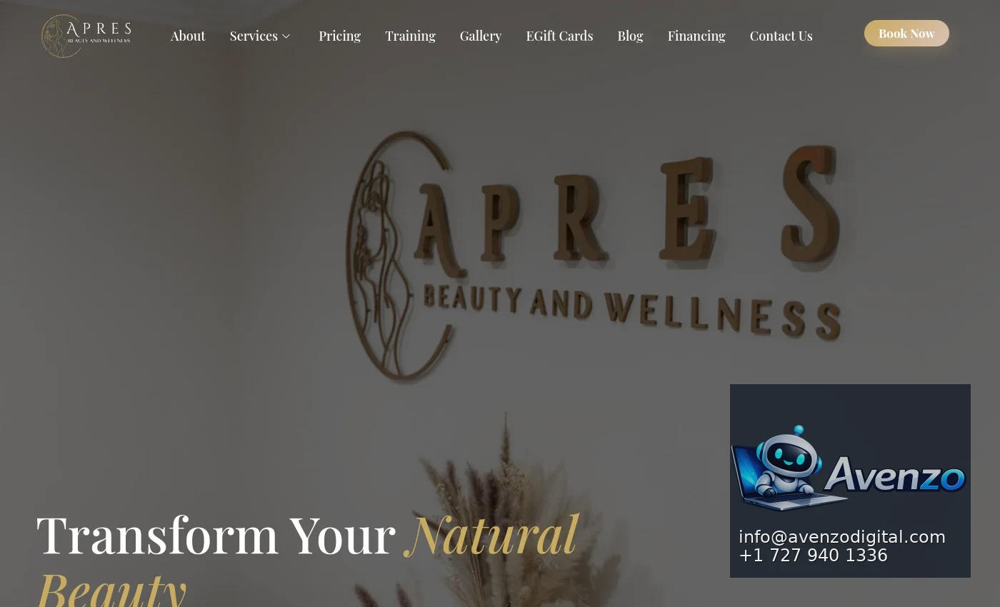 Après Beauty and Wellness secondary website screenshot