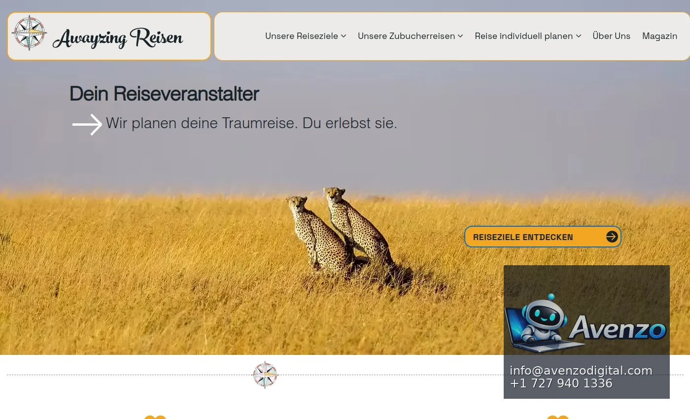 Awayzing Reisen — Website Development Case Study Homepage website screenshot