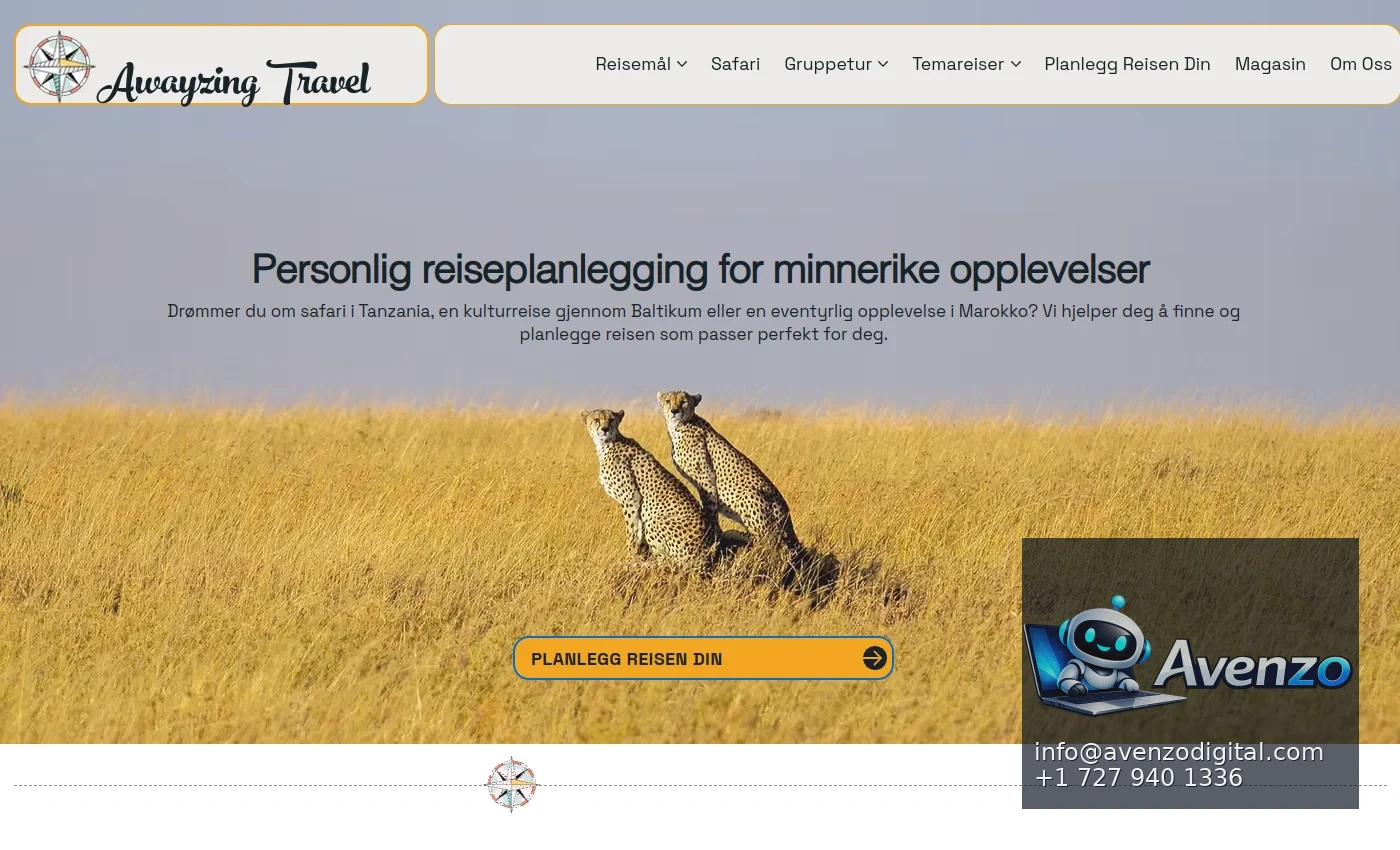 Awayzing Travel — Website Development Case Study Homepage website screenshot
