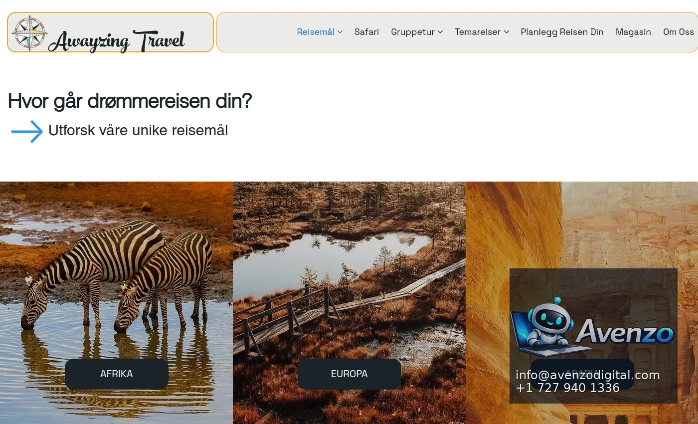 Awayzing Travel secondary website screenshot