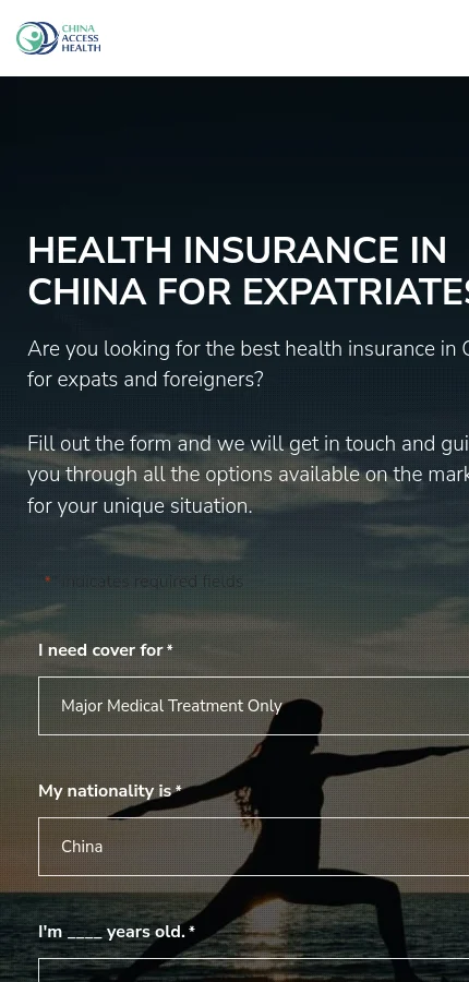 China Access Health mobile website screenshot