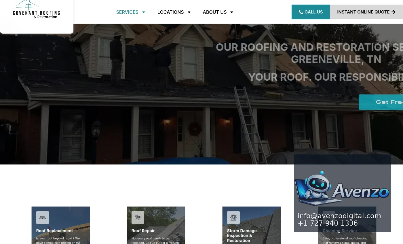 Covenant Roofing & Restoration secondary website screenshot