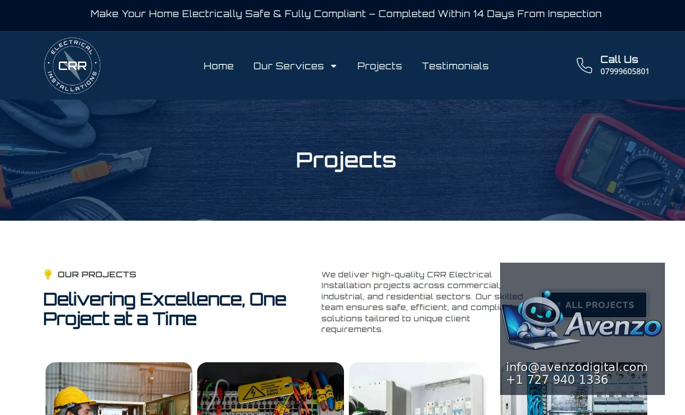 CRR Electrical secondary website screenshot