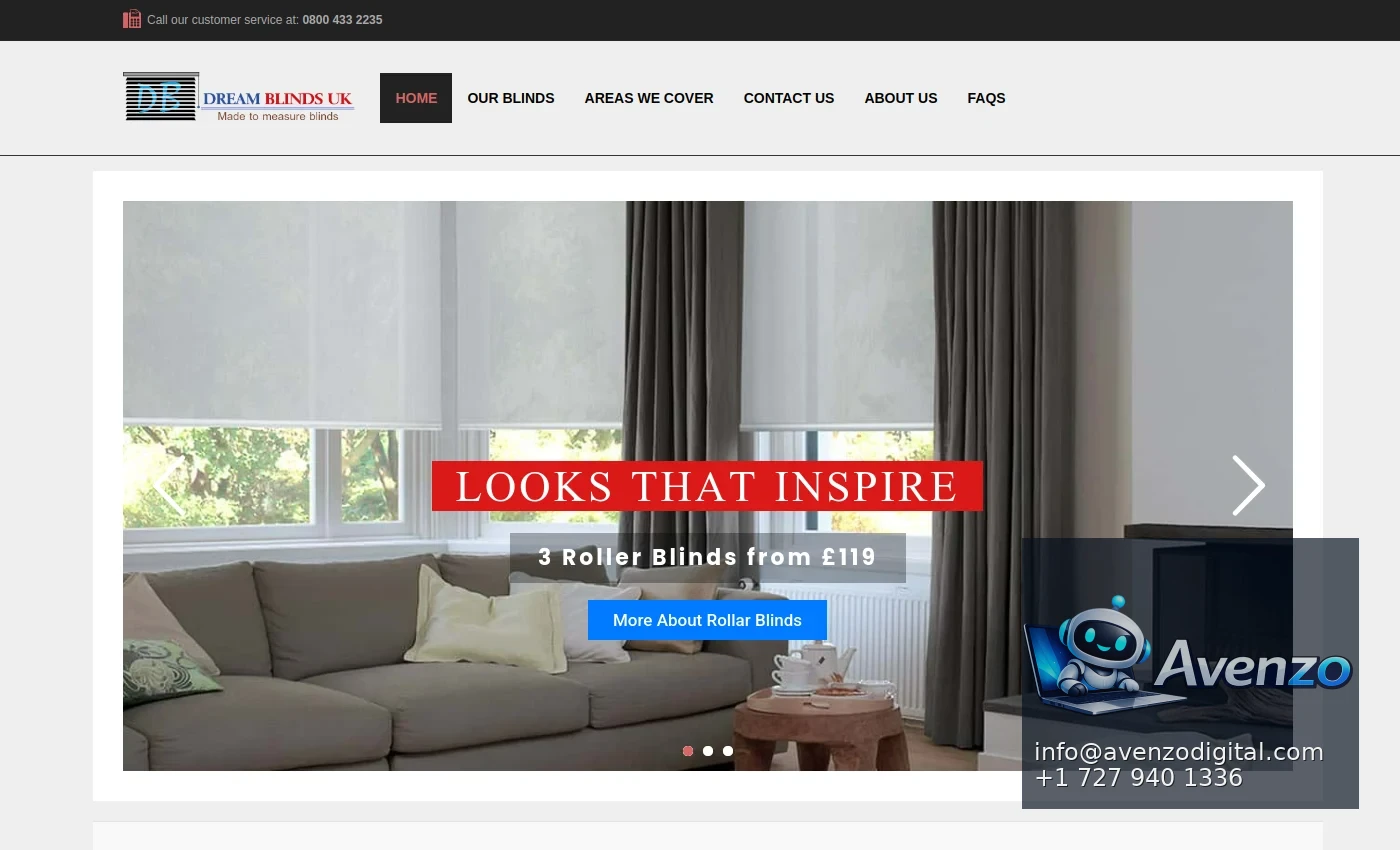 Dream Blinds UK — E-commerce Website Case Study Homepage website screenshot