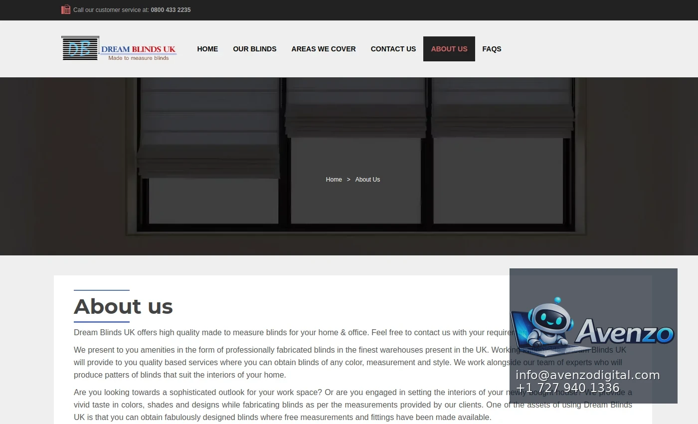 Dream Blinds UK secondary website screenshot