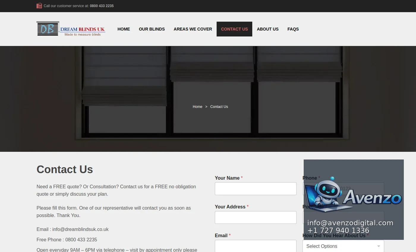 Dream Blinds UK additional website view