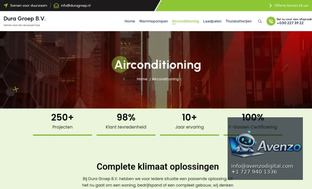 Dura Groep Air Conditioning — Website Design & Development Case Study Homepage website screenshot