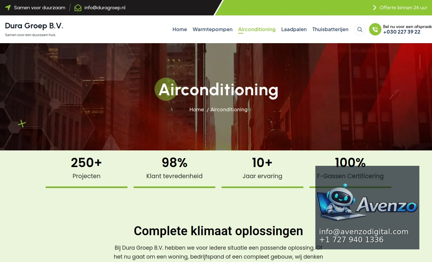 Dura Groep Air Conditioning — Website Design & Development Case Study Homepage website screenshot