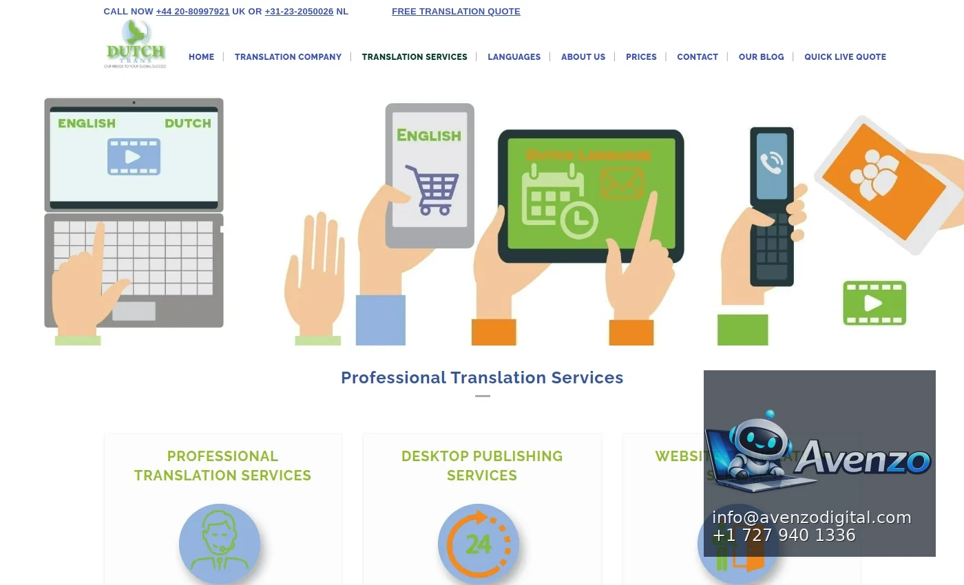 DutchTrans secondary website screenshot
