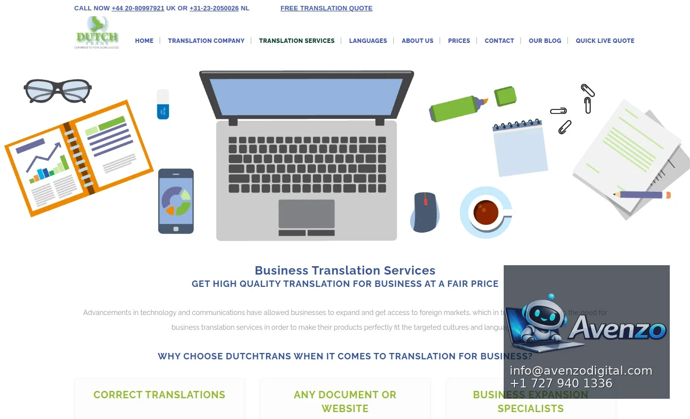 DutchTrans additional website view