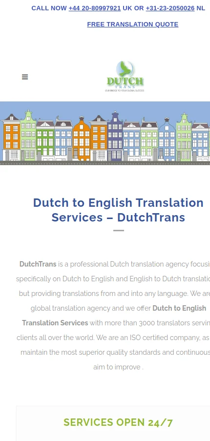 DutchTrans mobile website screenshot