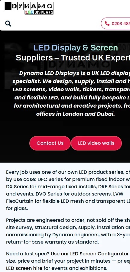 Dynamo LED Displays mobile website screenshot