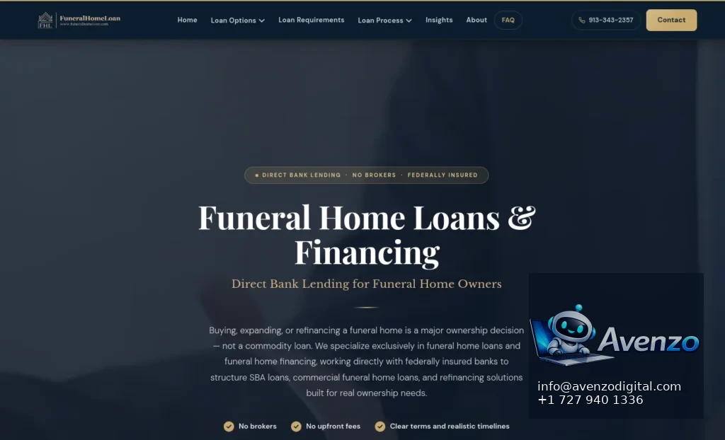 Funeral Home Loan — Website Redesign Case Study Homepage website screenshot