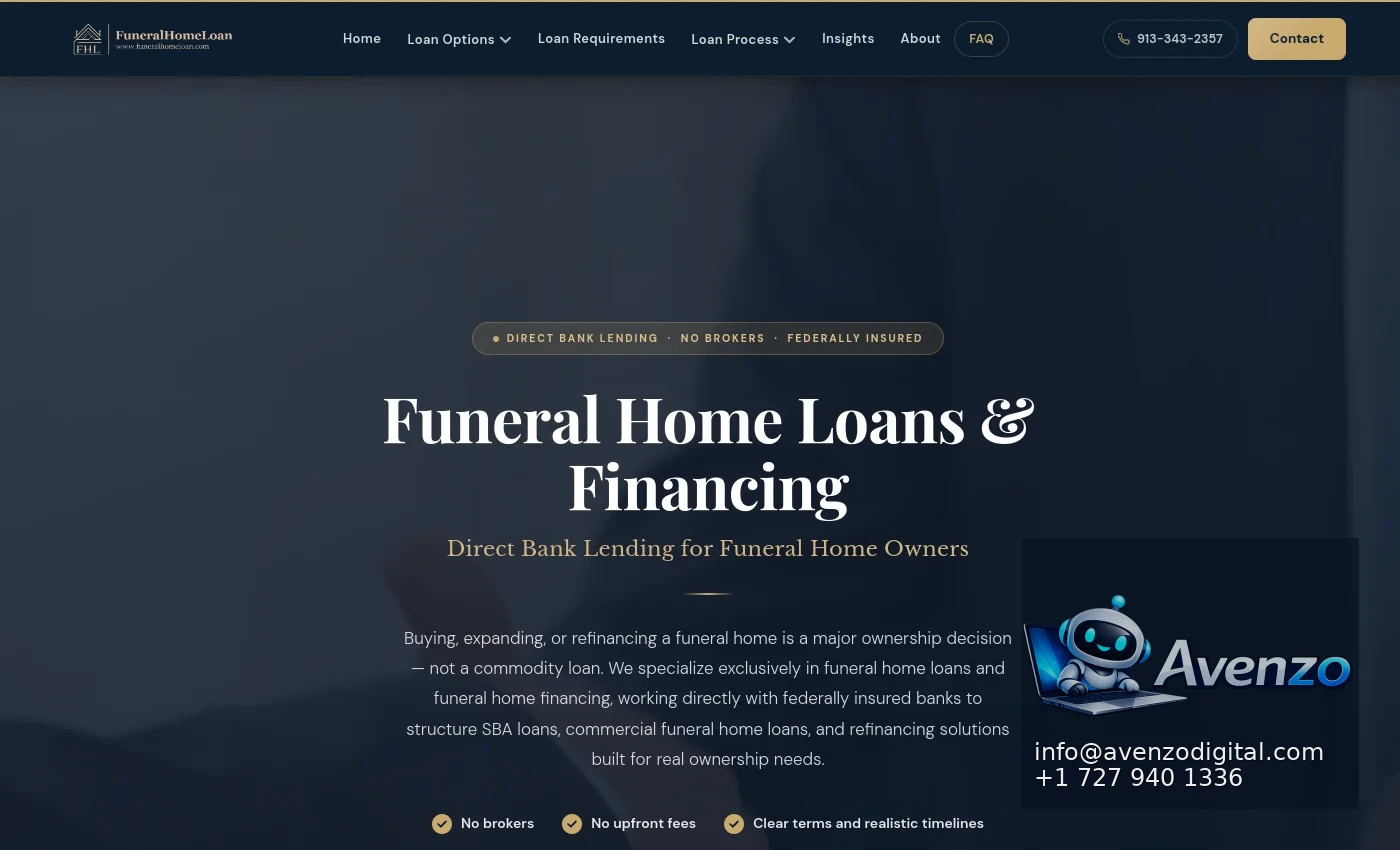 Funeral Home Loan — Website Redesign Case Study Homepage website screenshot