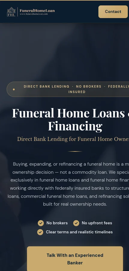Funeral Home Loan mobile website screenshot