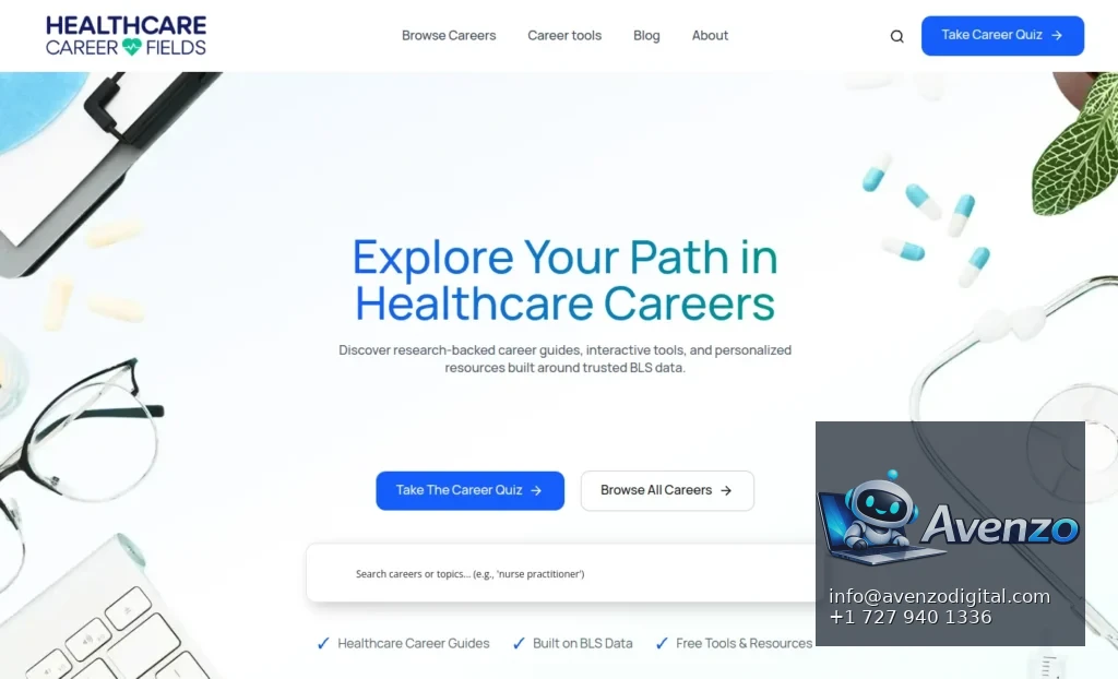Healthcare Career Fields — Website Development Case Study Homepage website screenshot