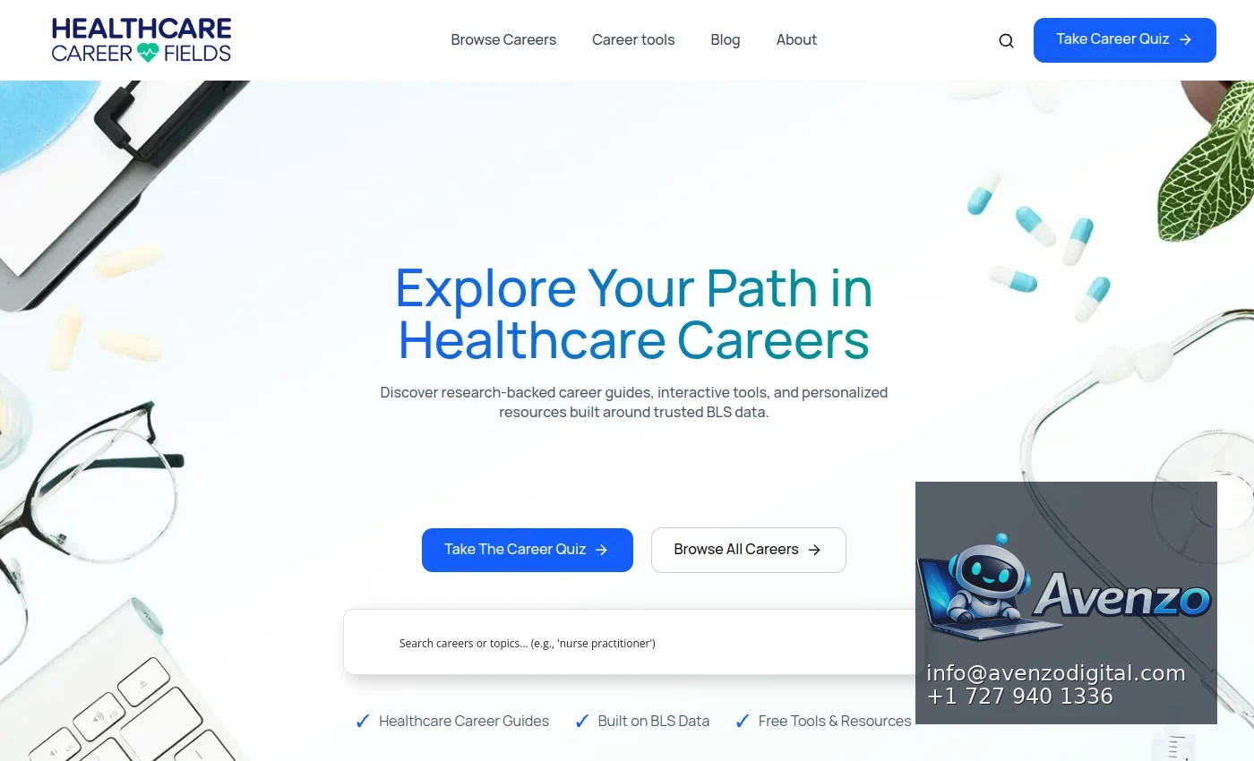 Healthcare Career Fields — Website Development Case Study Homepage website screenshot