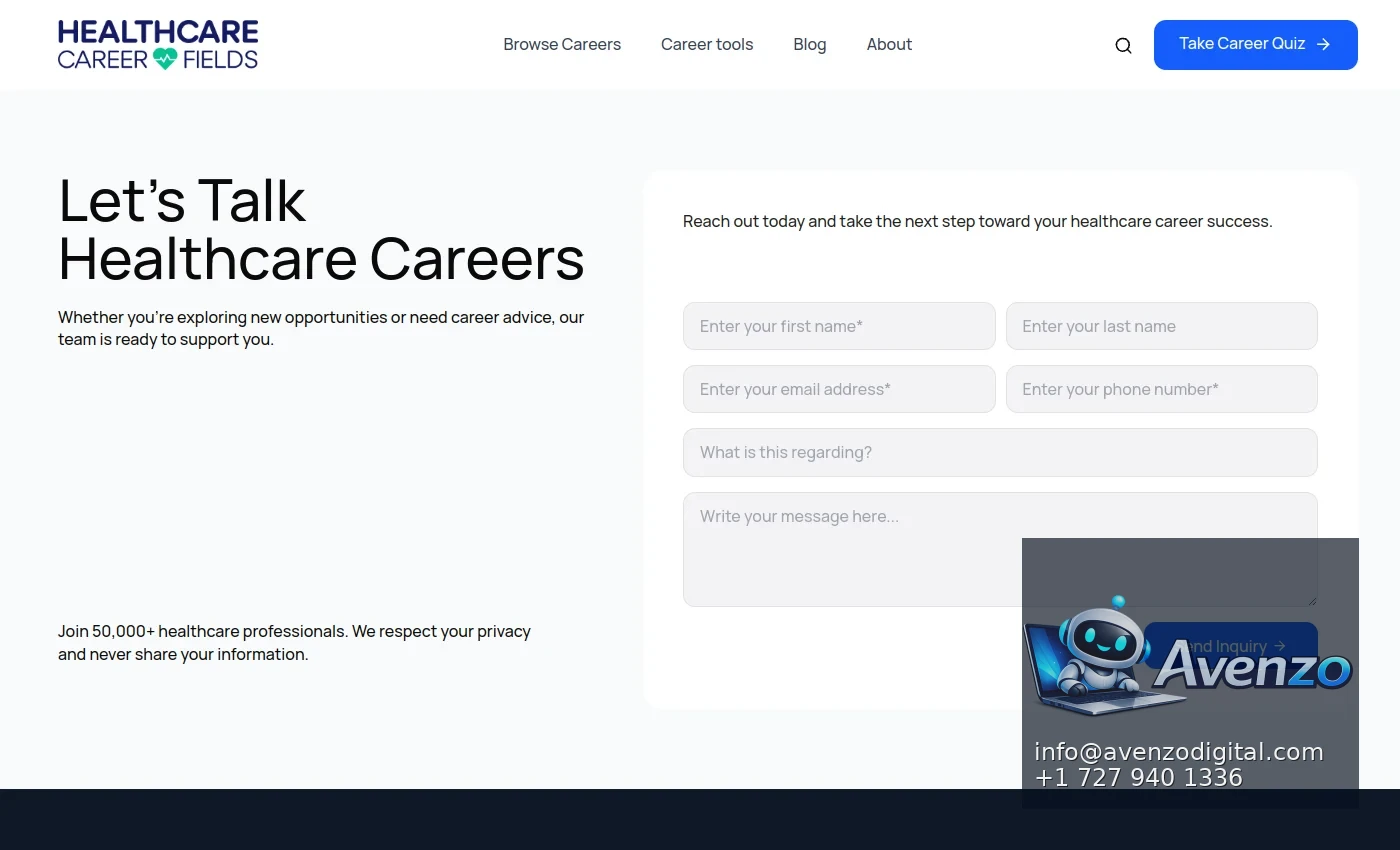 Healthcare Career Fields additional website view