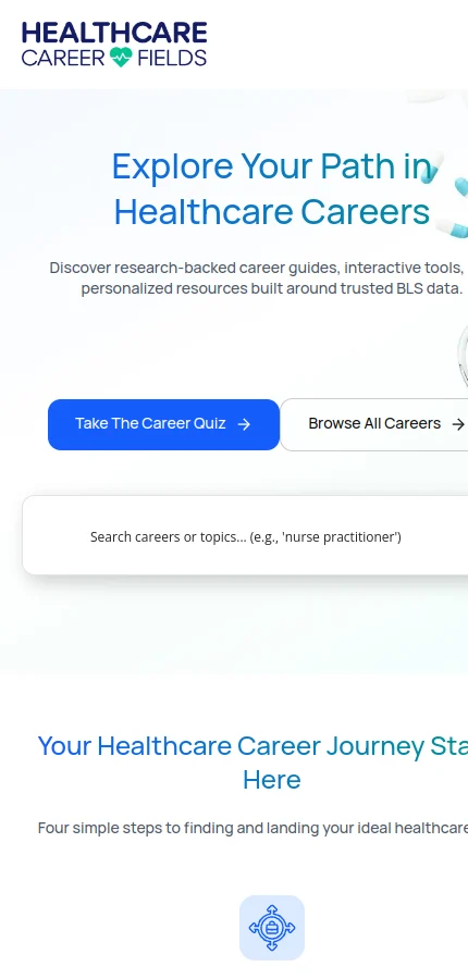 Healthcare Career Fields mobile website screenshot