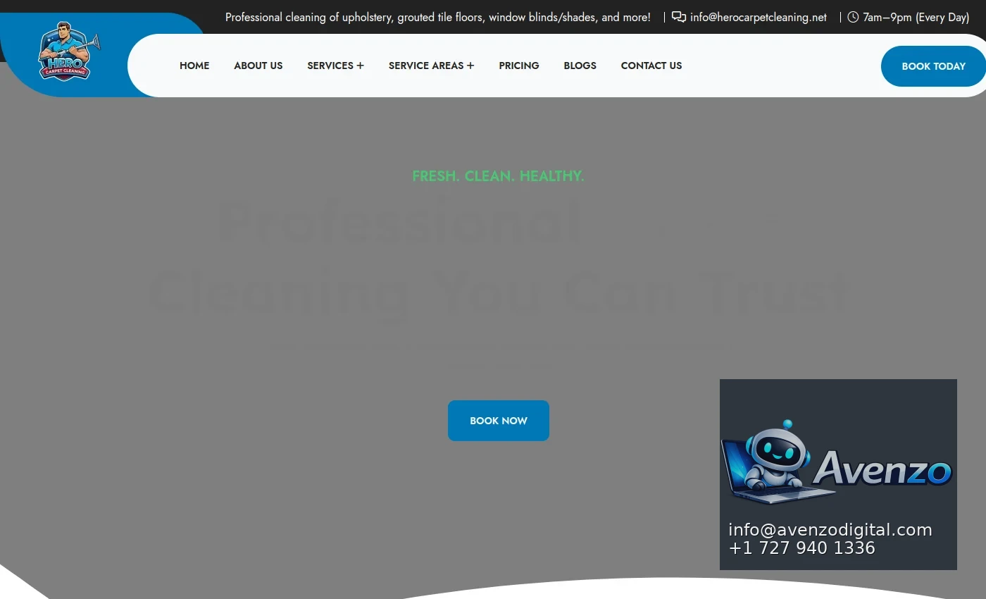 Hero Carpet Cleaning desktop website screenshot