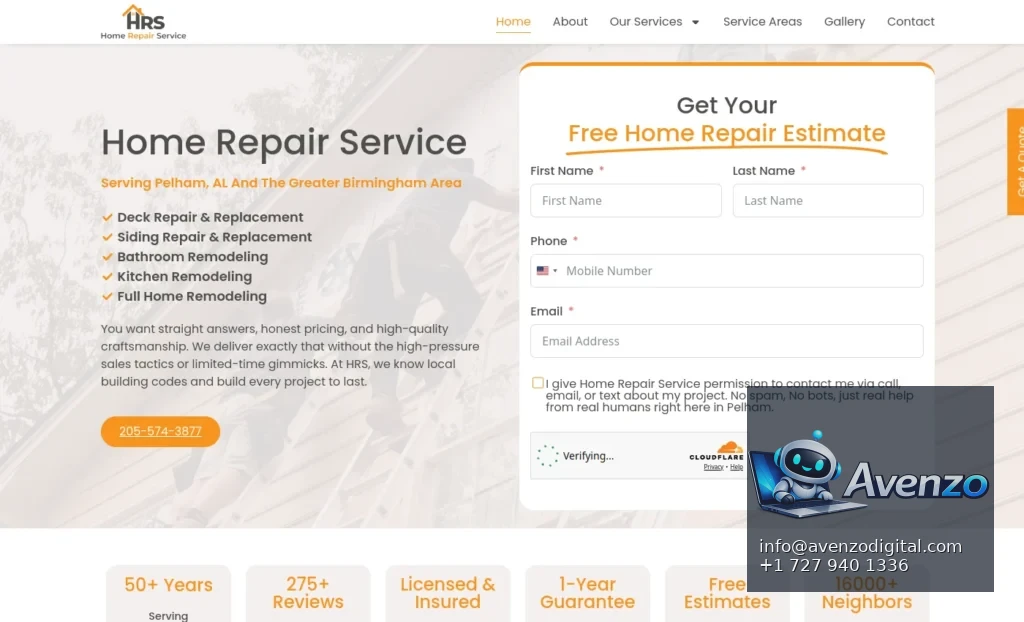 Home Repair Service Birmingham — Website Design & Development Case Study Homepage website screenshot