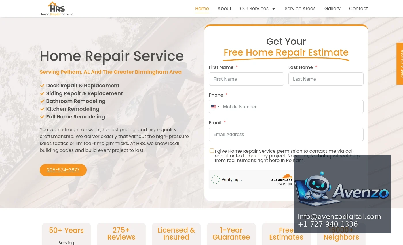Home Repair Service Birmingham desktop website screenshot