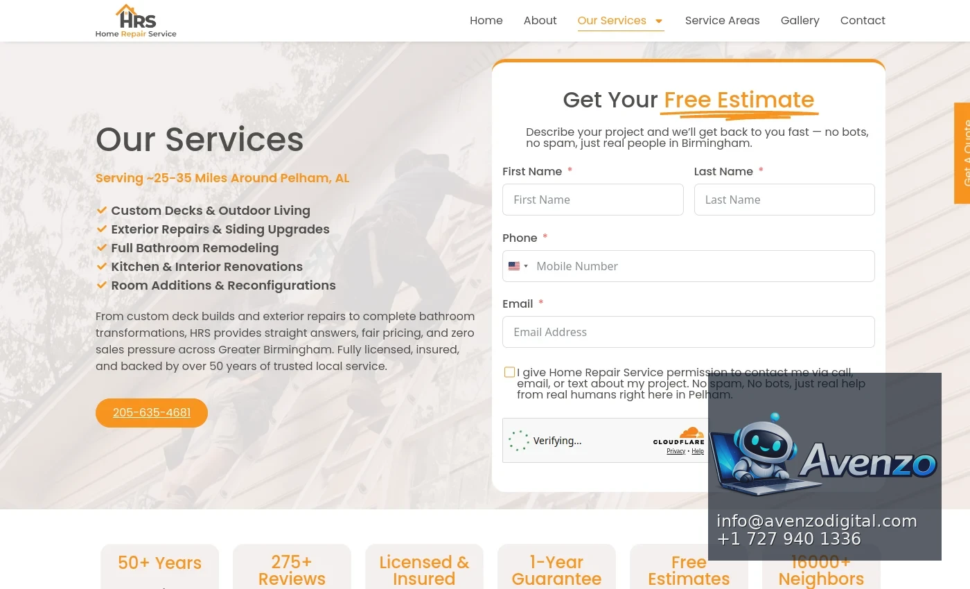 Home Repair Service Birmingham secondary website screenshot