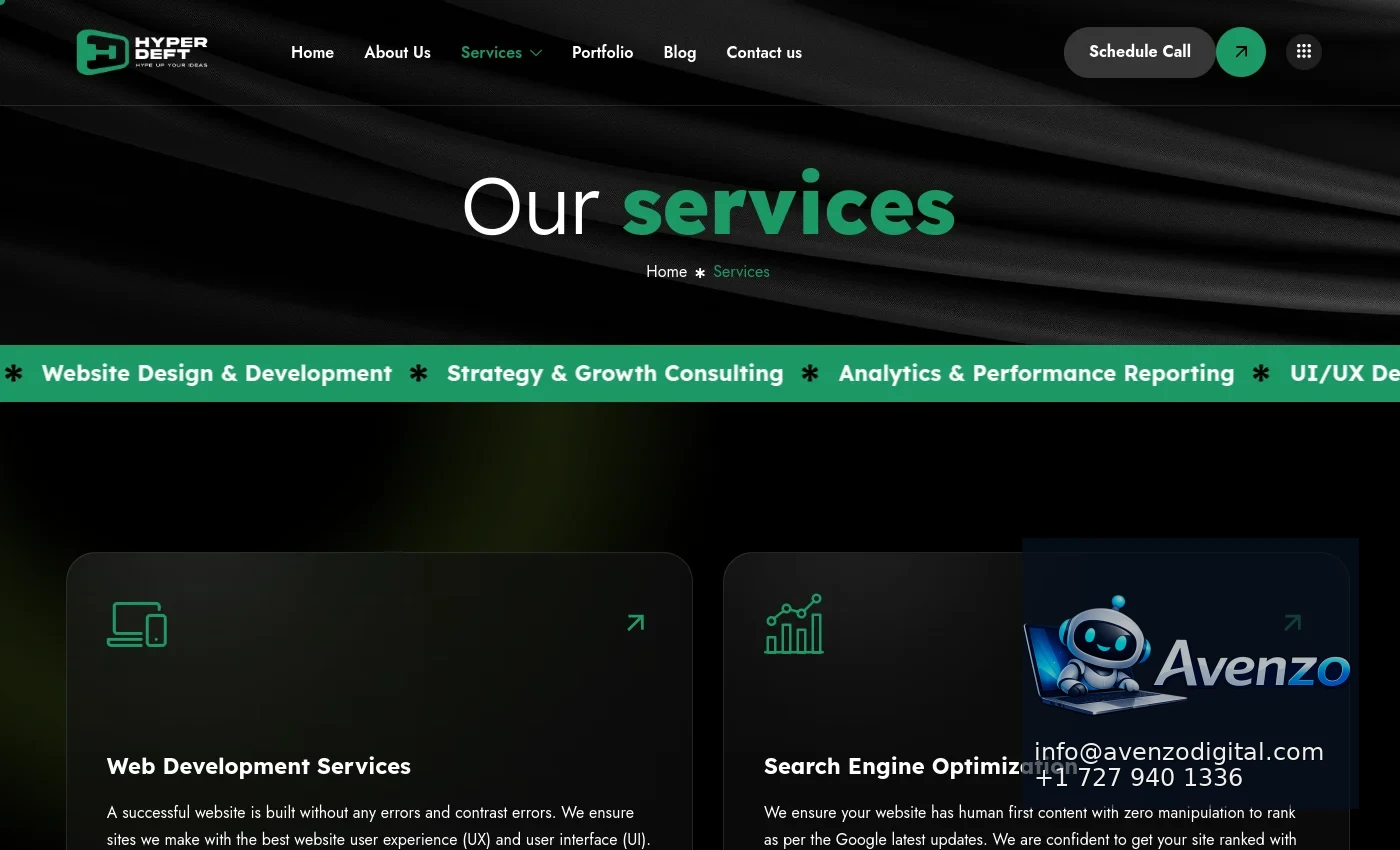 Hyperdeft Digital Agency secondary website screenshot