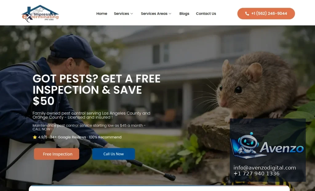 Impressive Exterminating Pest Control — Website Development Case Study Homepage website screenshot