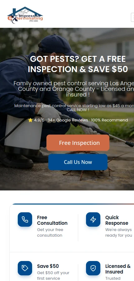 Impressive Exterminating Pest Control mobile website screenshot