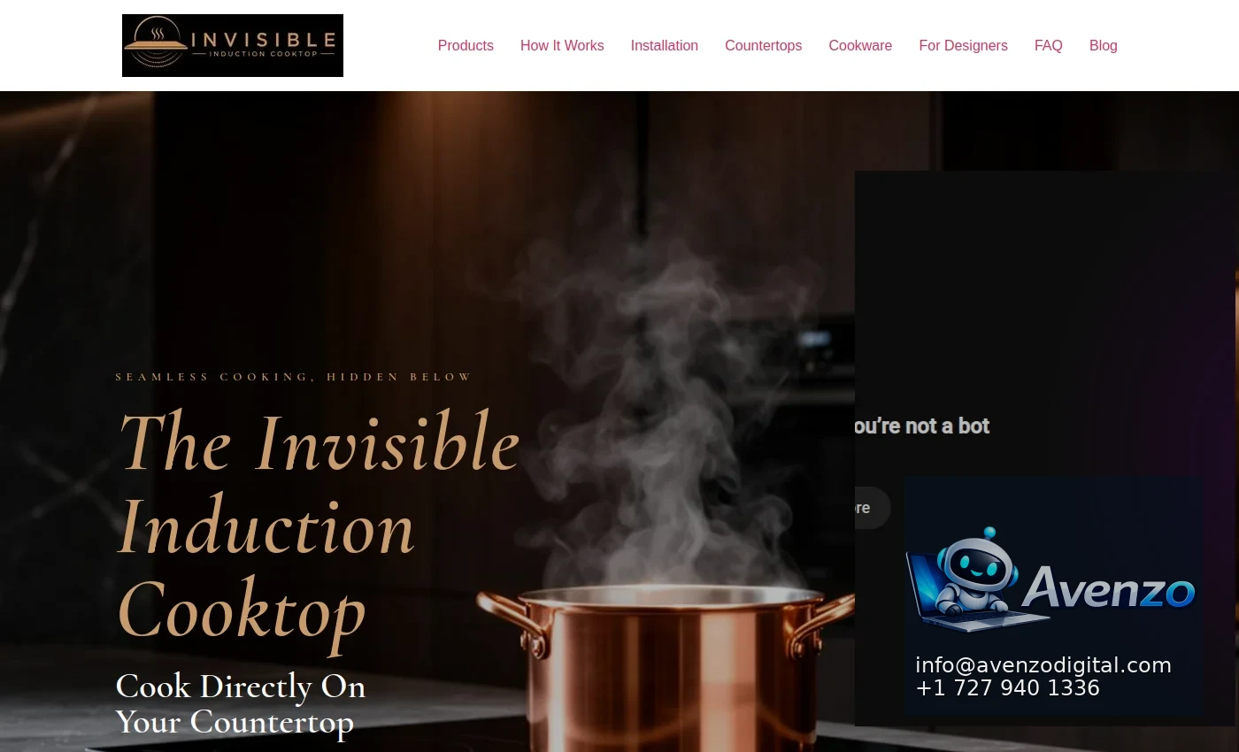 Invisible Induction Cooktop — Website Development Case Study Homepage website screenshot