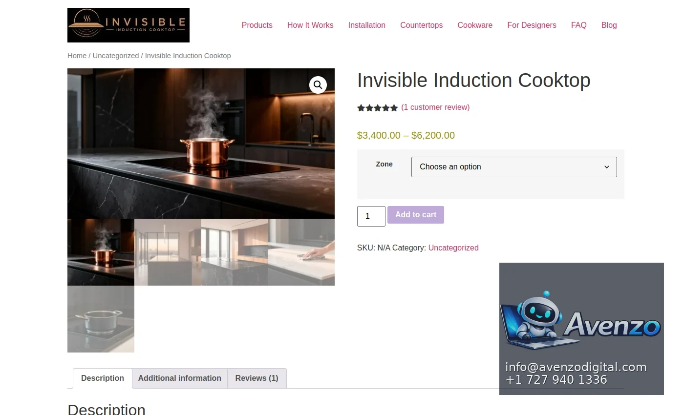 Invisible Induction Cooktop secondary website screenshot