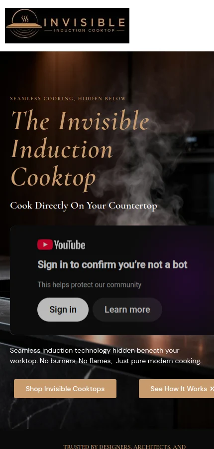Invisible Induction Cooktop mobile website screenshot