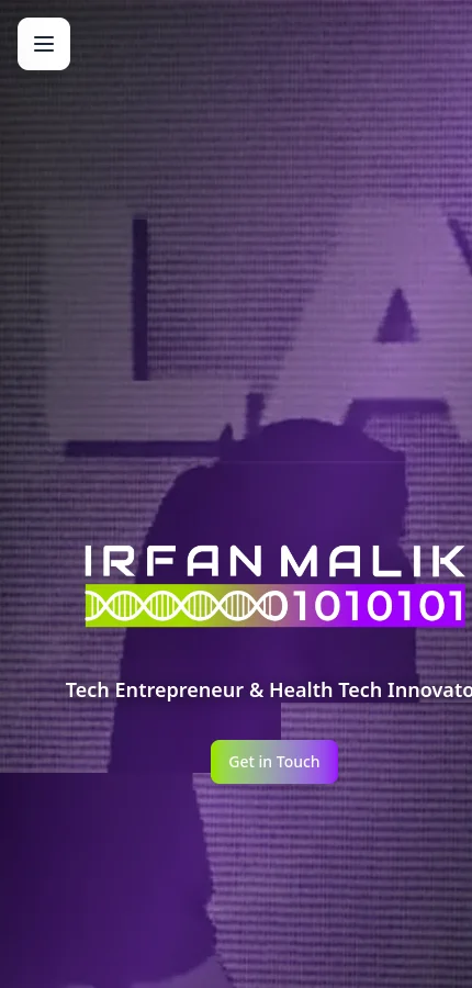 Irfan Malik AI mobile website screenshot