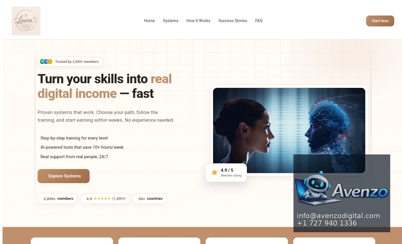 Laura NG Digital Income Platform — Landing Page & Conversion Case Study Homepage website screenshot