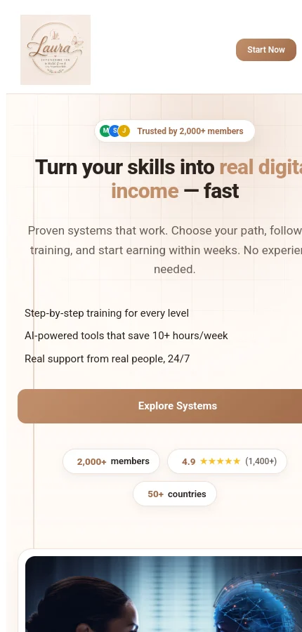 Laura NG Digital Income Platform mobile website screenshot