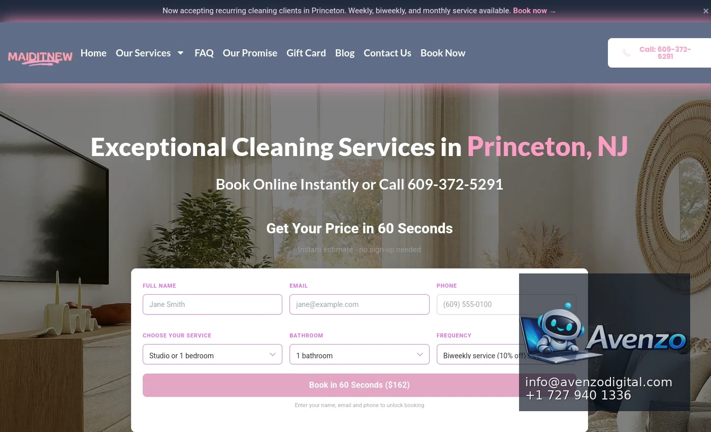 Maid It New — Landing Page & Conversion Case Study Homepage website screenshot