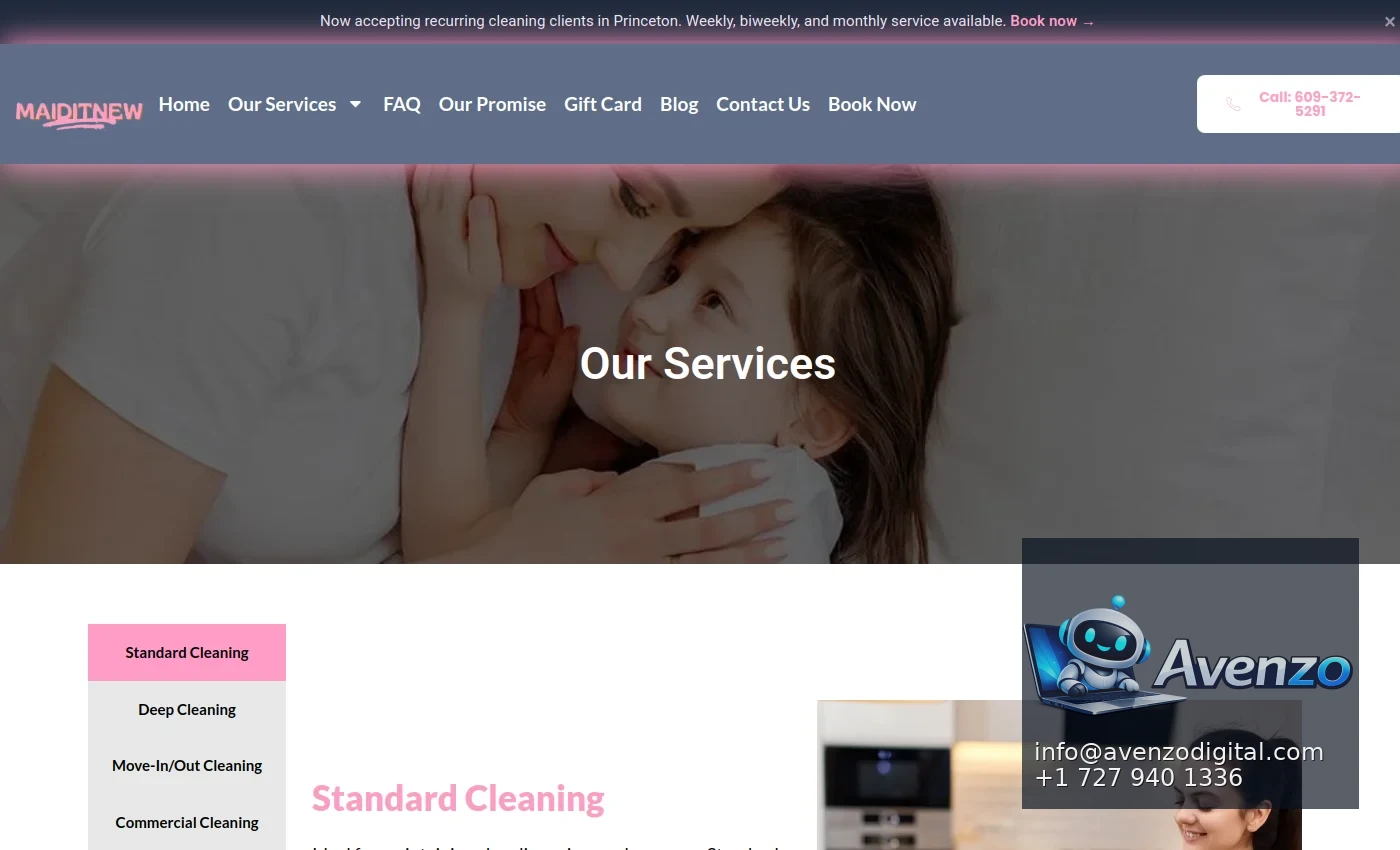 Maid It New secondary website screenshot