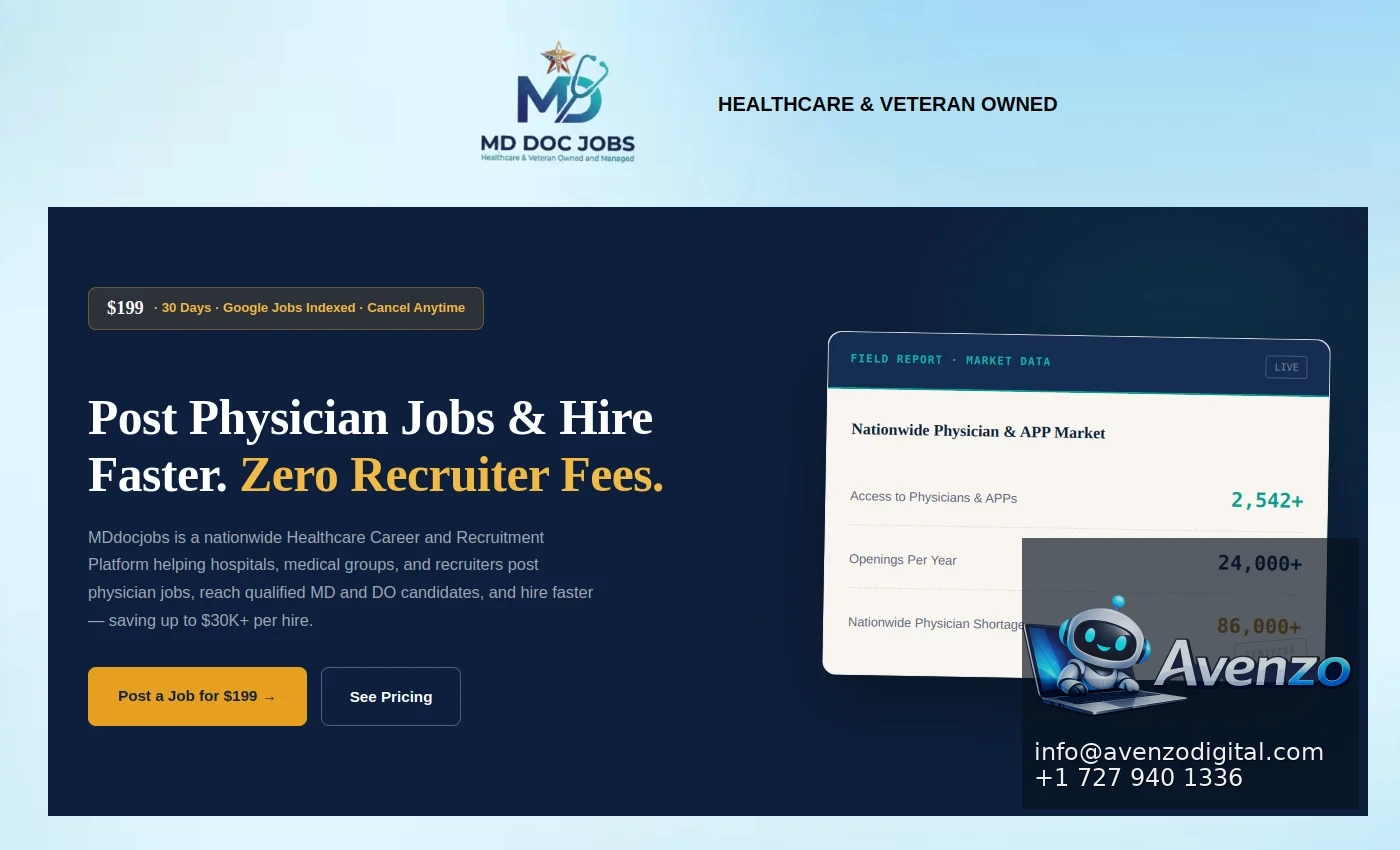 MD Doc Jobs — Website Development Case Study Homepage website screenshot