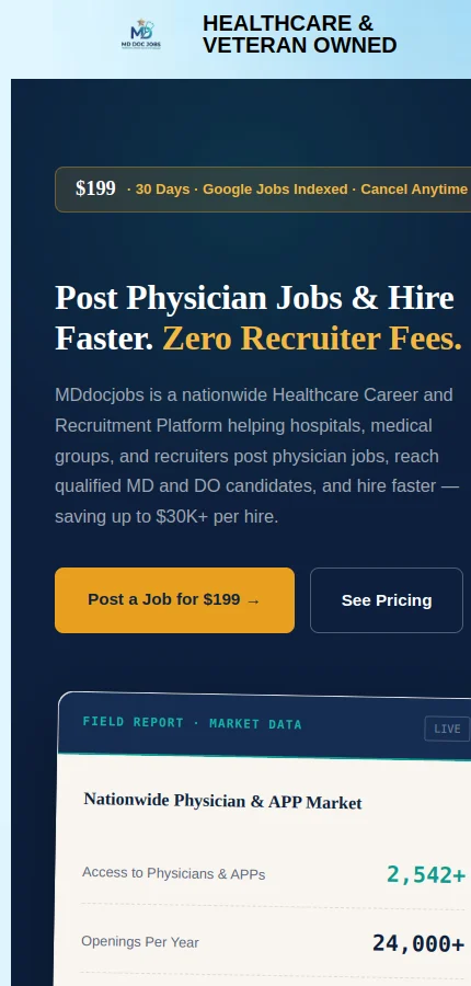 MD Doc Jobs mobile website screenshot