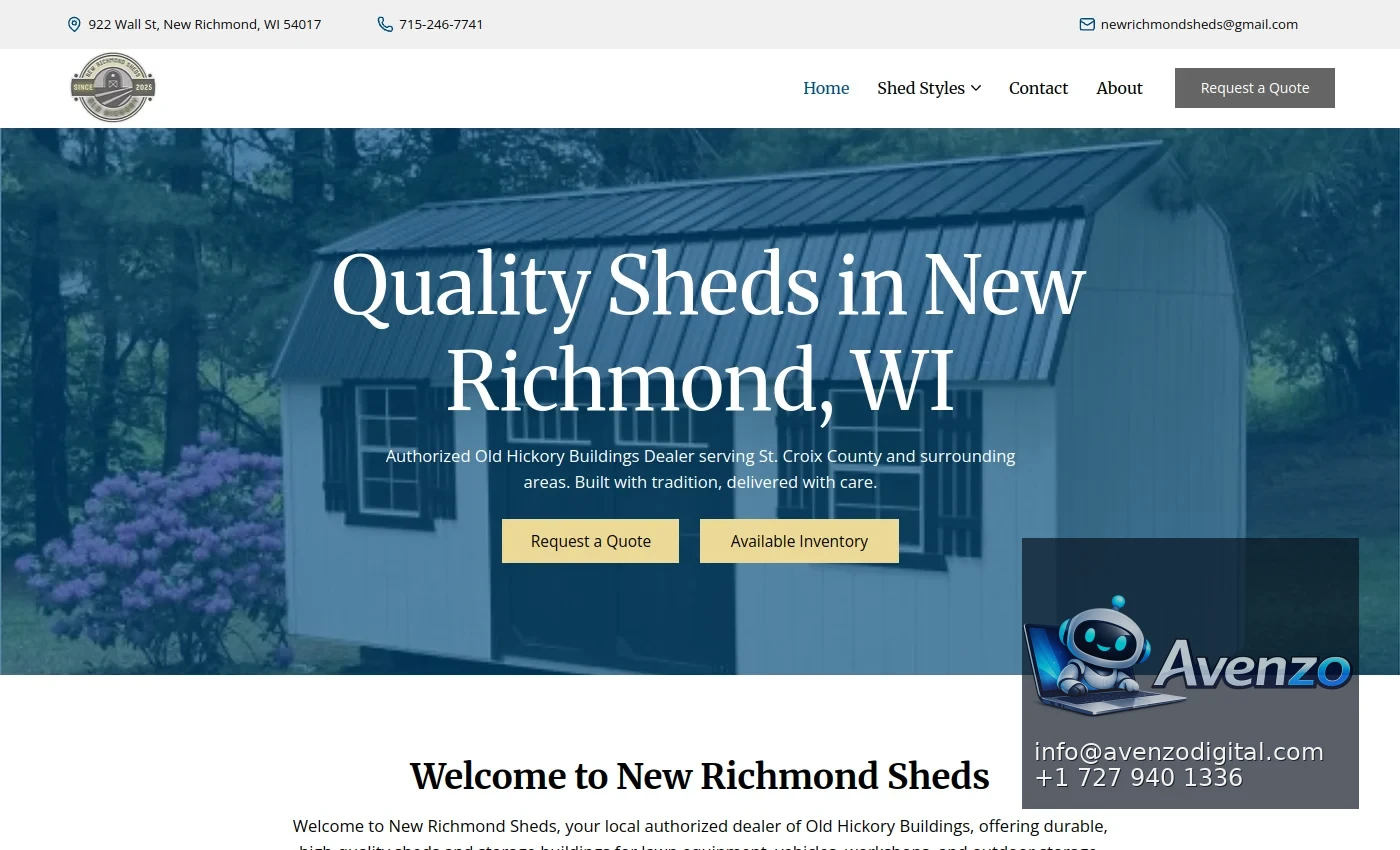 New Richmond Sheds — Website Development Case Study Homepage website screenshot