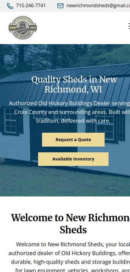 New Richmond Sheds mobile website screenshot