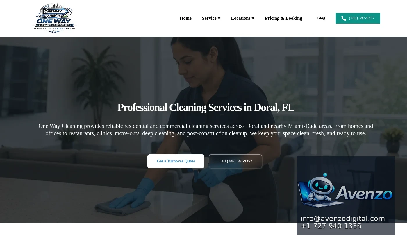One Way Cleaning additional website view
