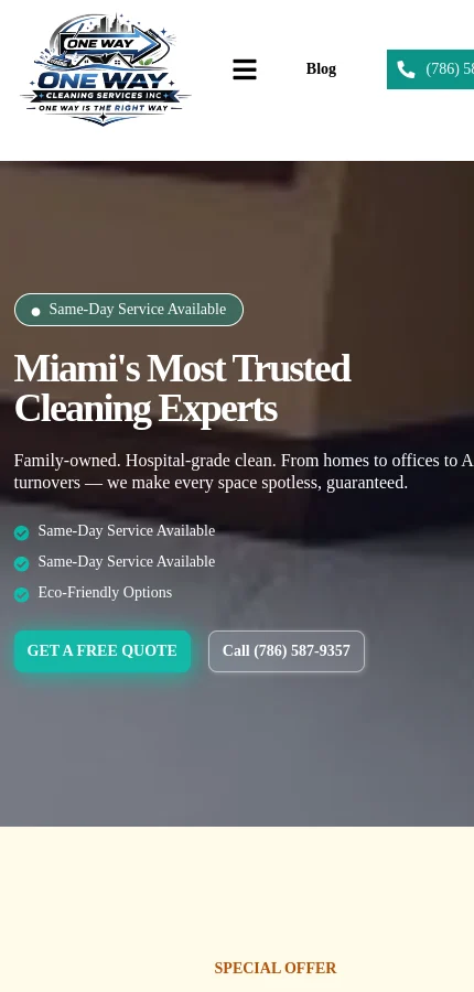 One Way Cleaning mobile website screenshot