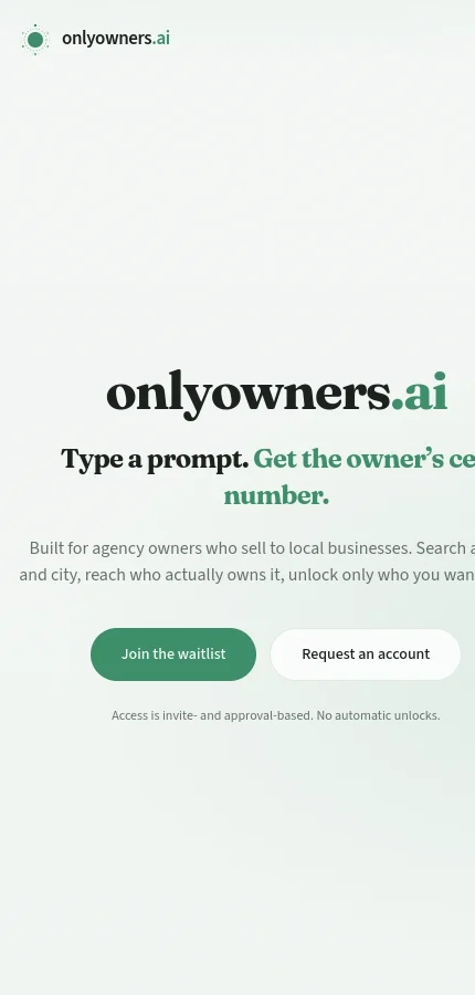 OnlyOwners.ai mobile website screenshot